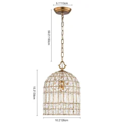 French Antique Brass Crystal Cage Chandelier