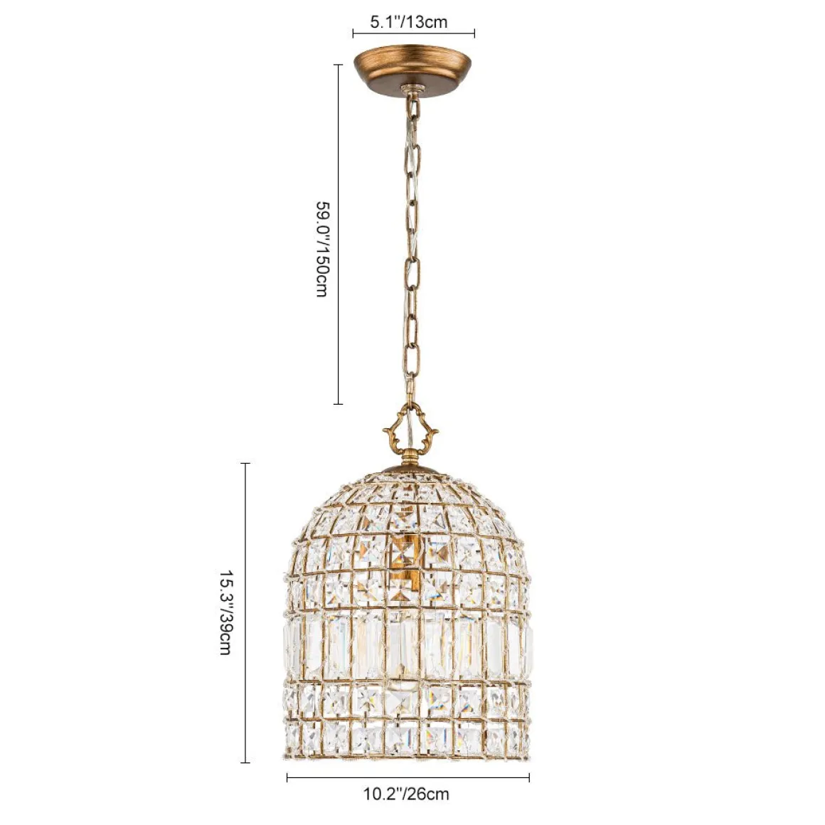 French Antique Brass Crystal Cage Chandelier