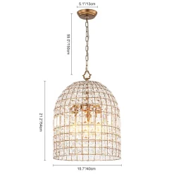 French Antique Brass Crystal Cage Chandelier