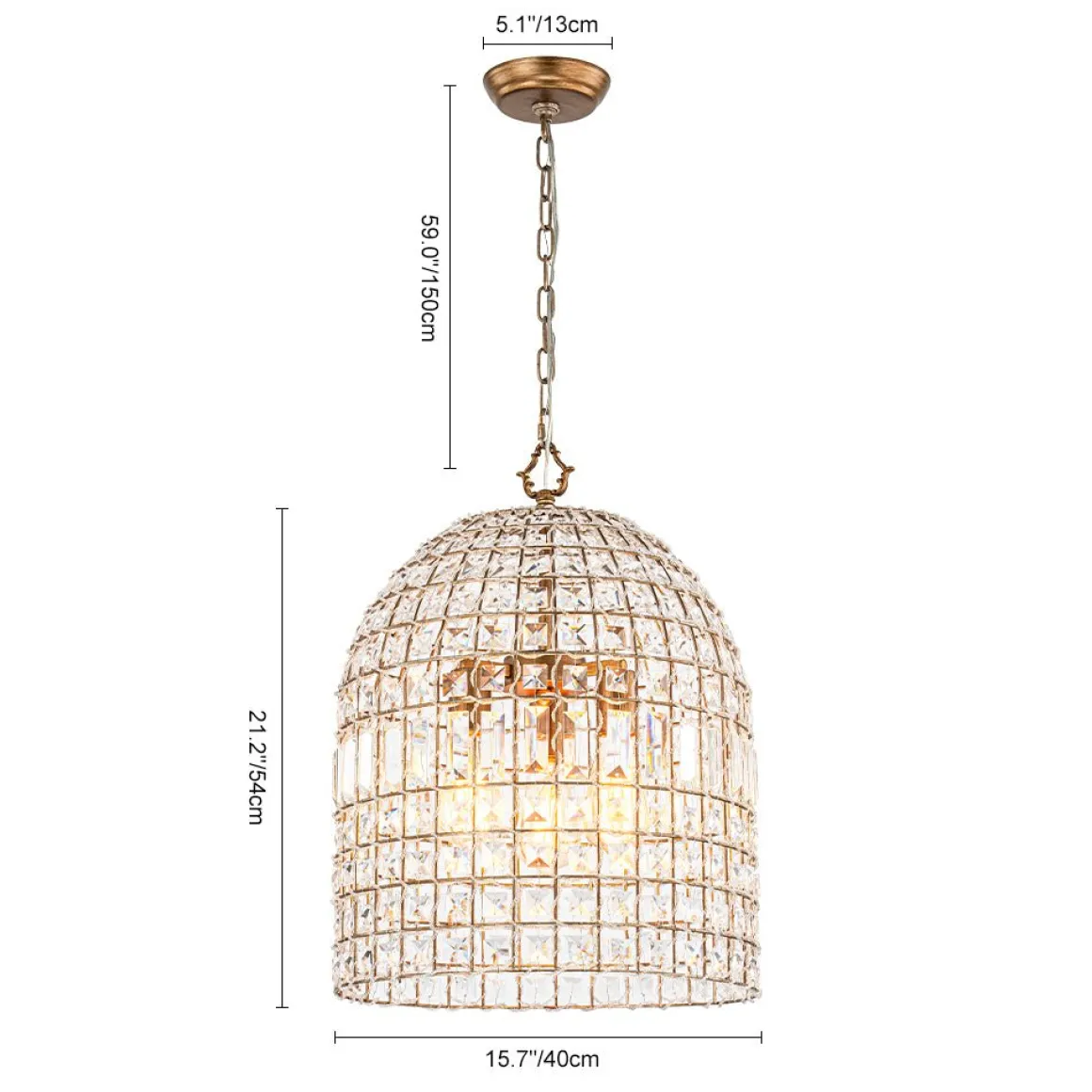 French Antique Brass Crystal Cage Chandelier