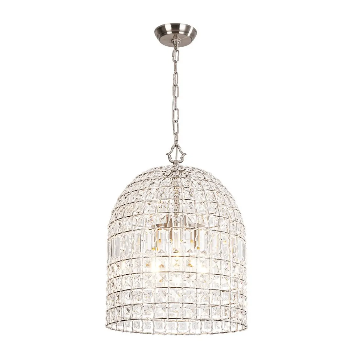 French Antique Brass Crystal Cage Chandelier