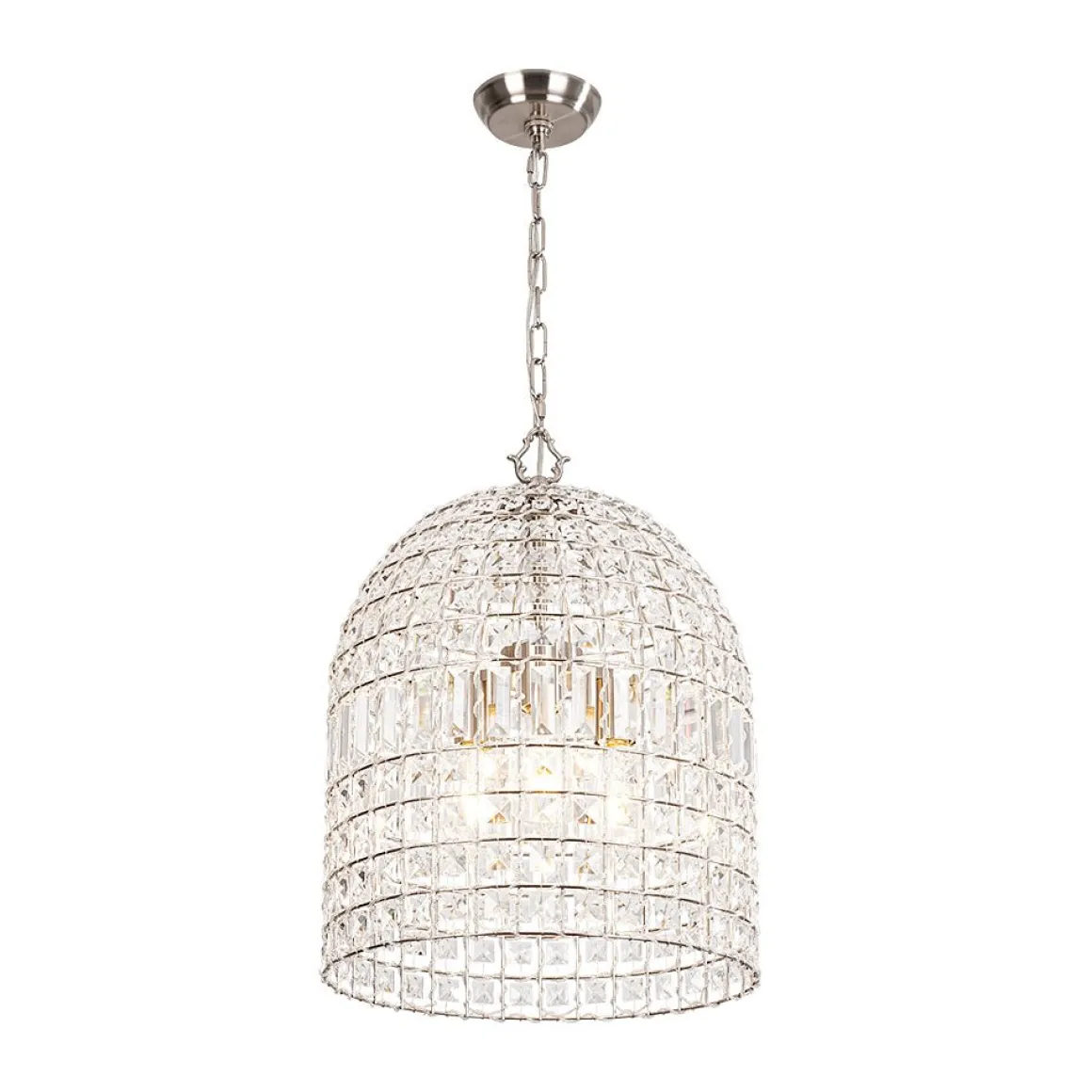 French Antique Brass Crystal Cage Chandelier