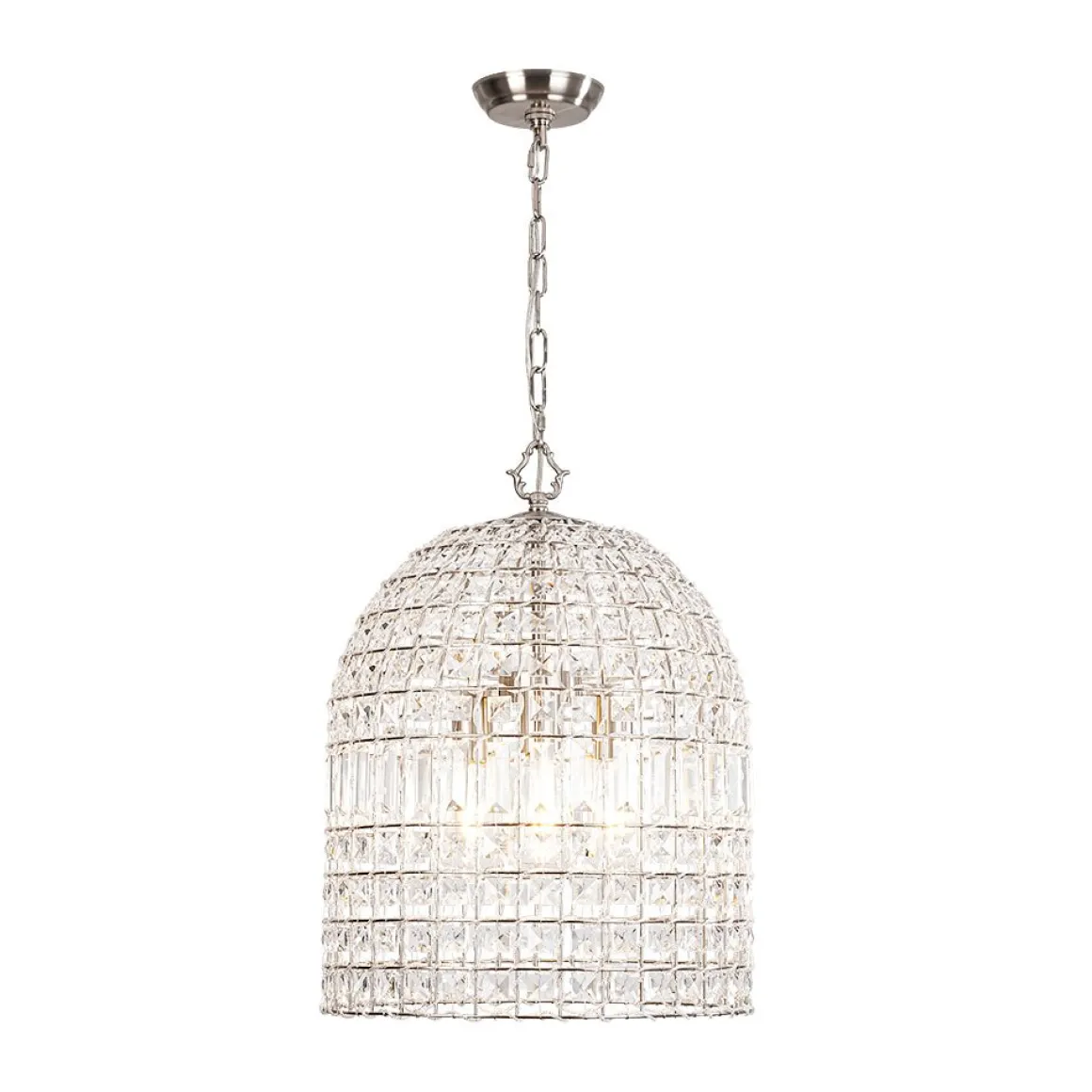 French Antique Brass Crystal Cage Chandelier