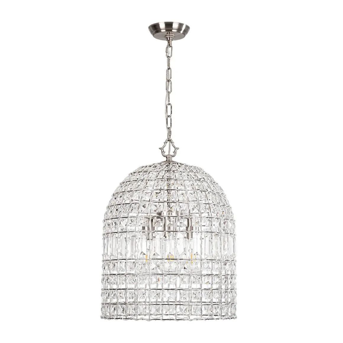 French Antique Brass Crystal Cage Chandelier
