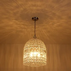 French Antique Brass Crystal Cage Chandelier