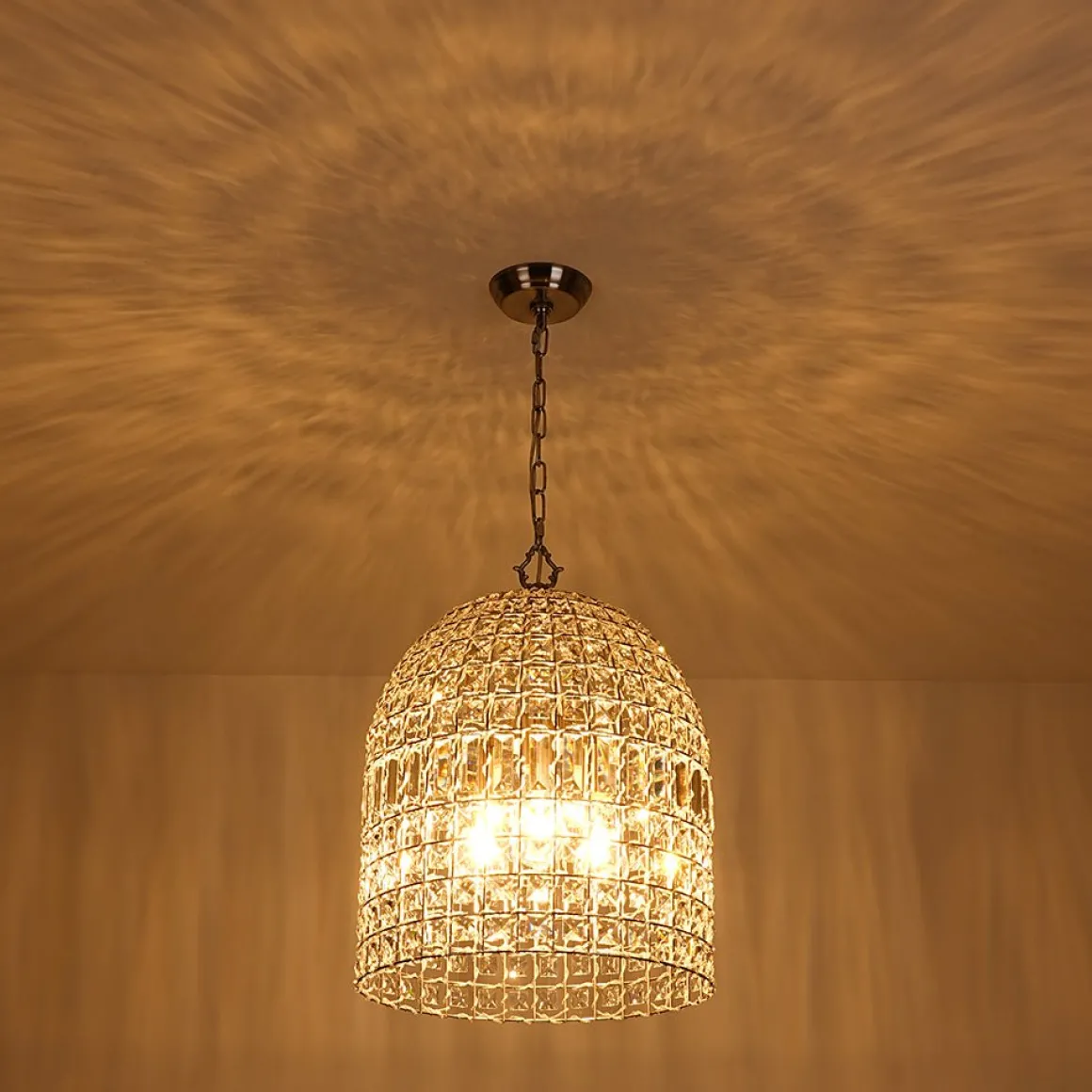 French Antique Brass Crystal Cage Chandelier