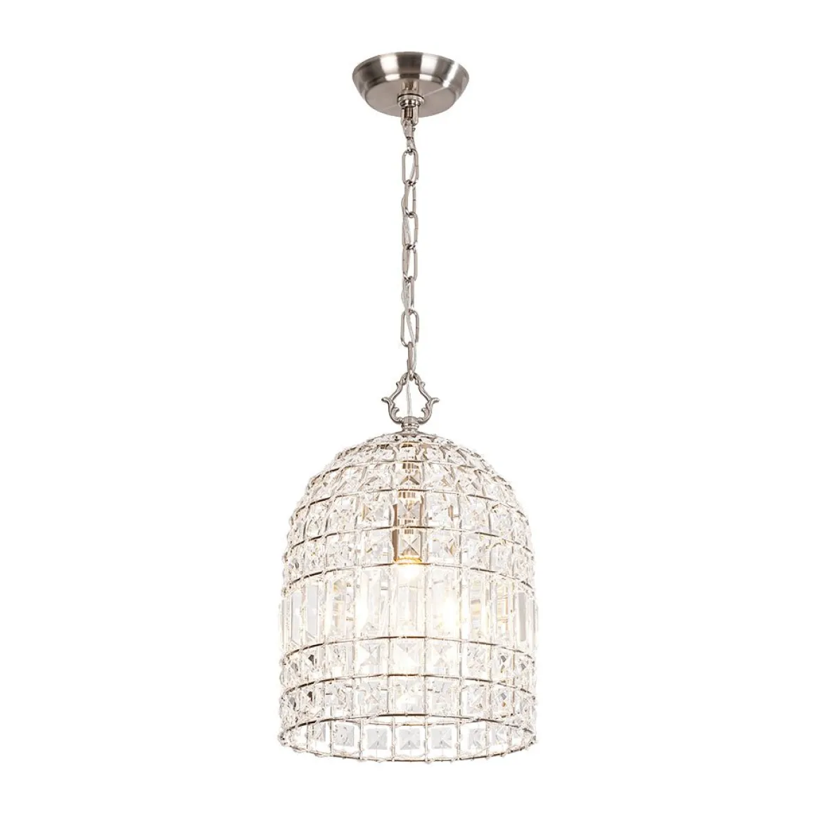 French Antique Brass Crystal Cage Chandelier