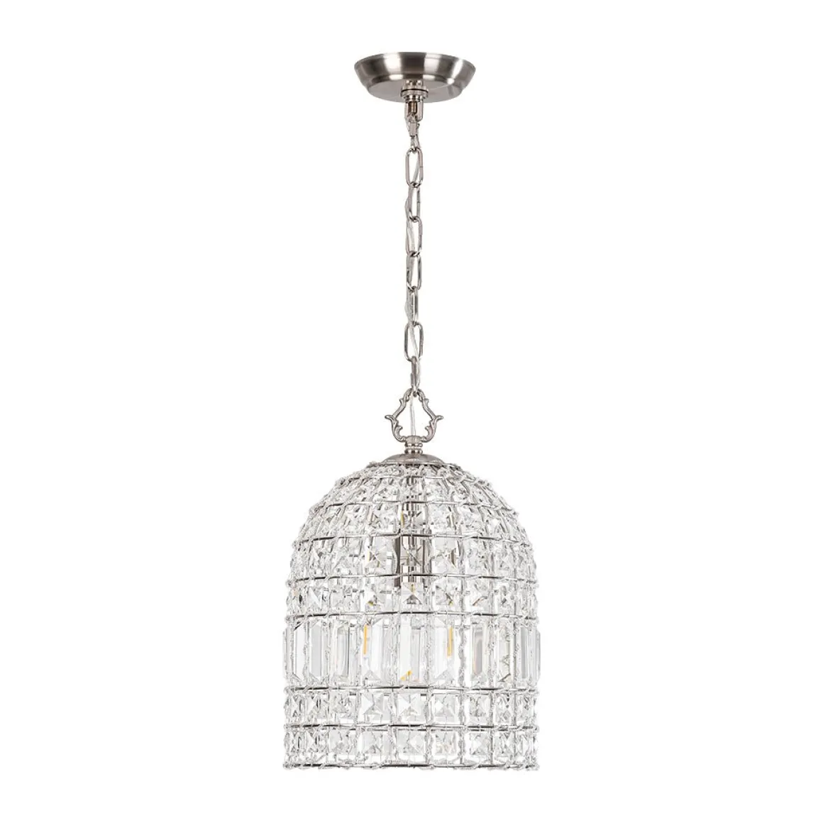 French Antique Brass Crystal Cage Chandelier