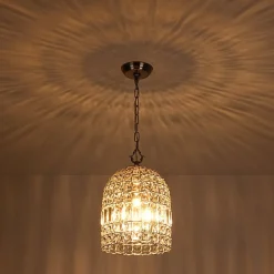 French Antique Brass Crystal Cage Chandelier