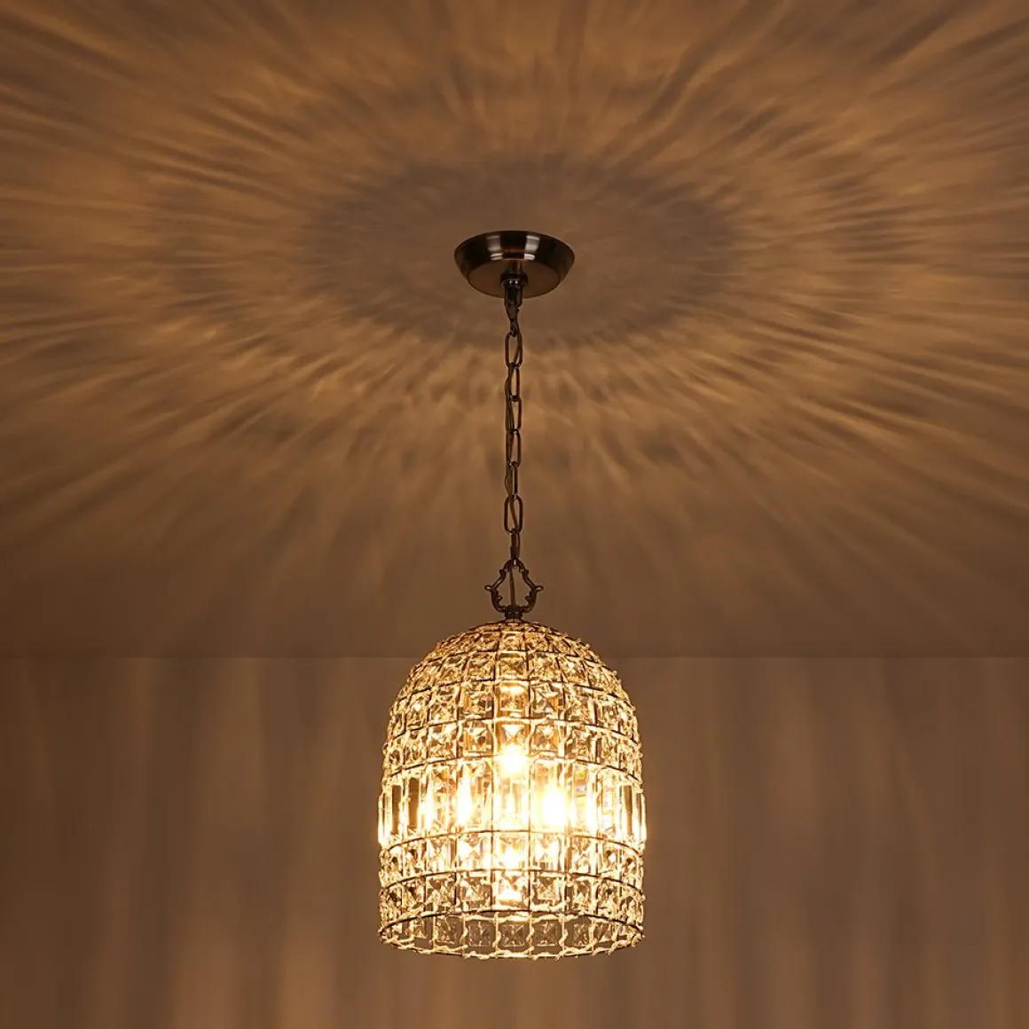 French Antique Brass Crystal Cage Chandelier