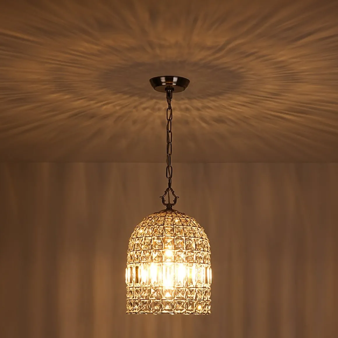 French Antique Brass Crystal Cage Chandelier
