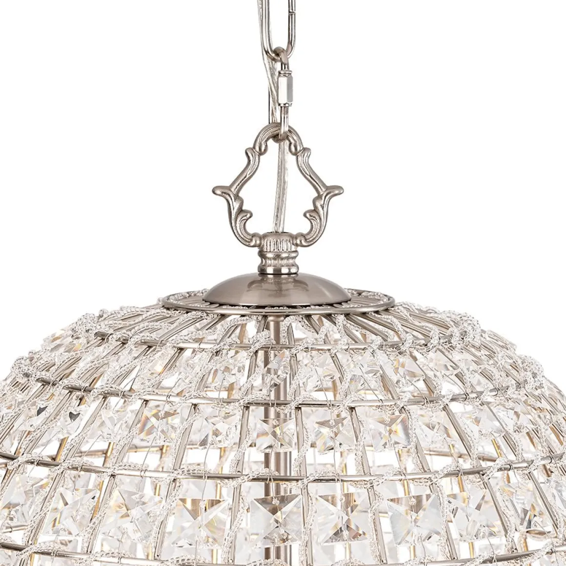 French Antique Brass Crystal Cage Chandelier