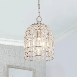 French Antique Brass Crystal Cage Chandelier