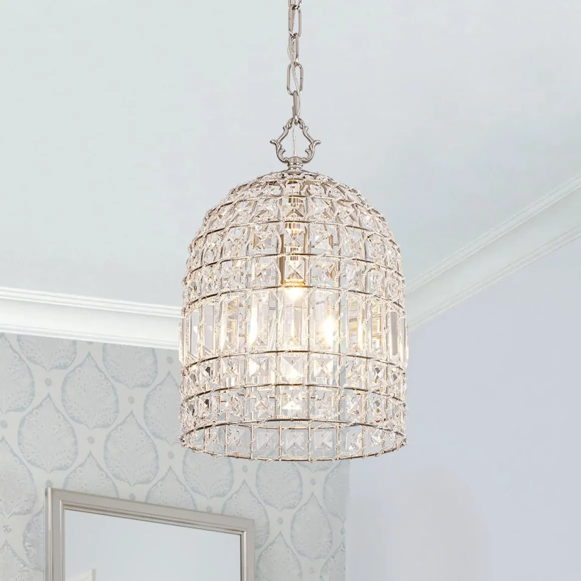 French Antique Brass Crystal Cage Chandelier