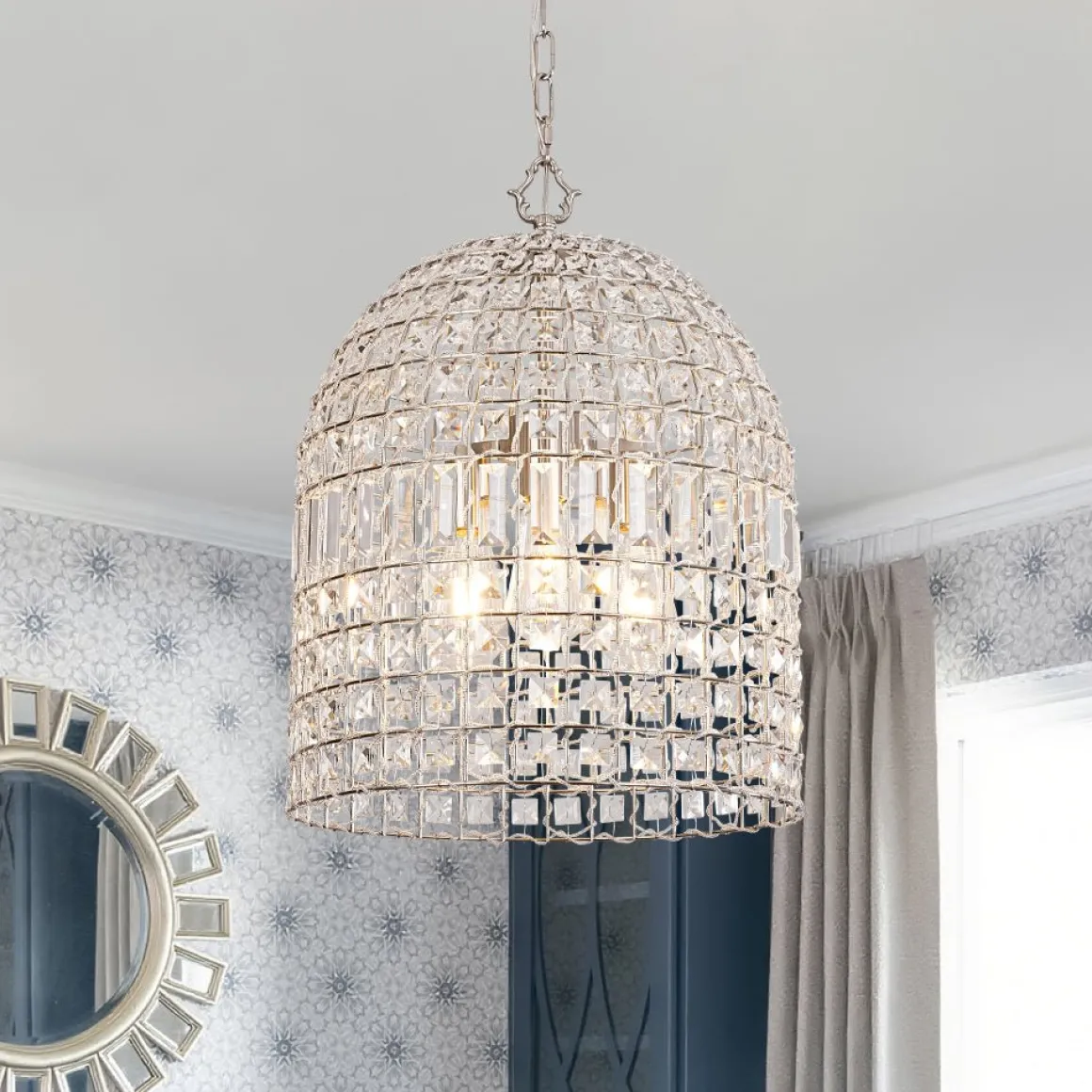 French Antique Brass Crystal Cage Chandelier