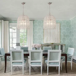 French Antique Brass Crystal Cage Chandelier