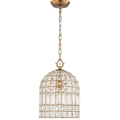 French Antique Brass Crystal Cage Chandelier