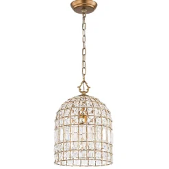 French Antique Brass Crystal Cage Chandelier
