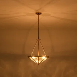 French Antique Gold Geometric Water Glass Cage Chandelier
