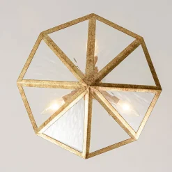French Antique Gold Geometric Water Glass Cage Chandelier
