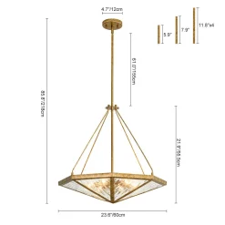 French Antique Gold Geometric Water Glass Cage Chandelier