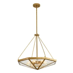 French Antique Gold Geometric Water Glass Cage Chandelier