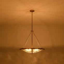 French Antique Gold Geometric Water Glass Cage Chandelier