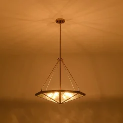 French Antique Gold Geometric Water Glass Cage Chandelier