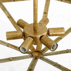 French Antique Gold Geometric Water Glass Cage Chandelier
