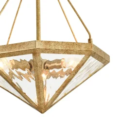 French Antique Gold Geometric Water Glass Cage Chandelier