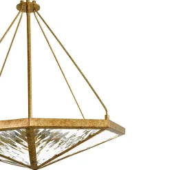 French Antique Gold Geometric Water Glass Cage Chandelier