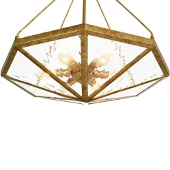 French Antique Gold Geometric Water Glass Cage Chandelier