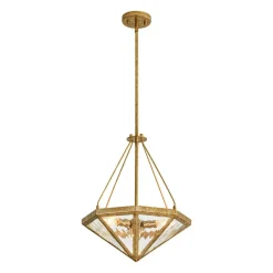 French Antique Gold Geometric Water Glass Cage Chandelier