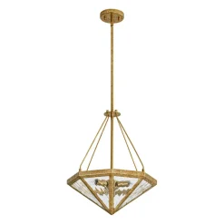 French Antique Gold Geometric Water Glass Cage Chandelier
