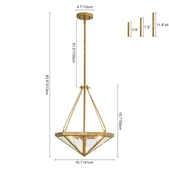 French Antique Gold Geometric Water Glass Cage Chandelier