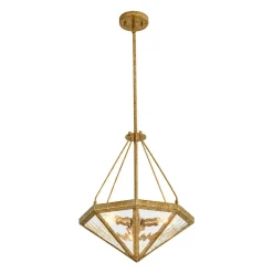 French Antique Gold Geometric Water Glass Cage Chandelier