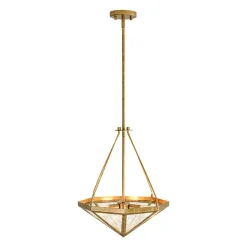French Antique Gold Geometric Water Glass Cage Chandelier