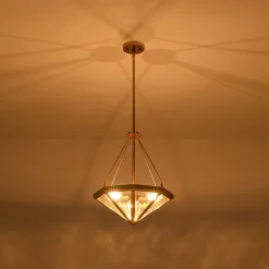 French Antique Gold Geometric Water Glass Cage Chandelier