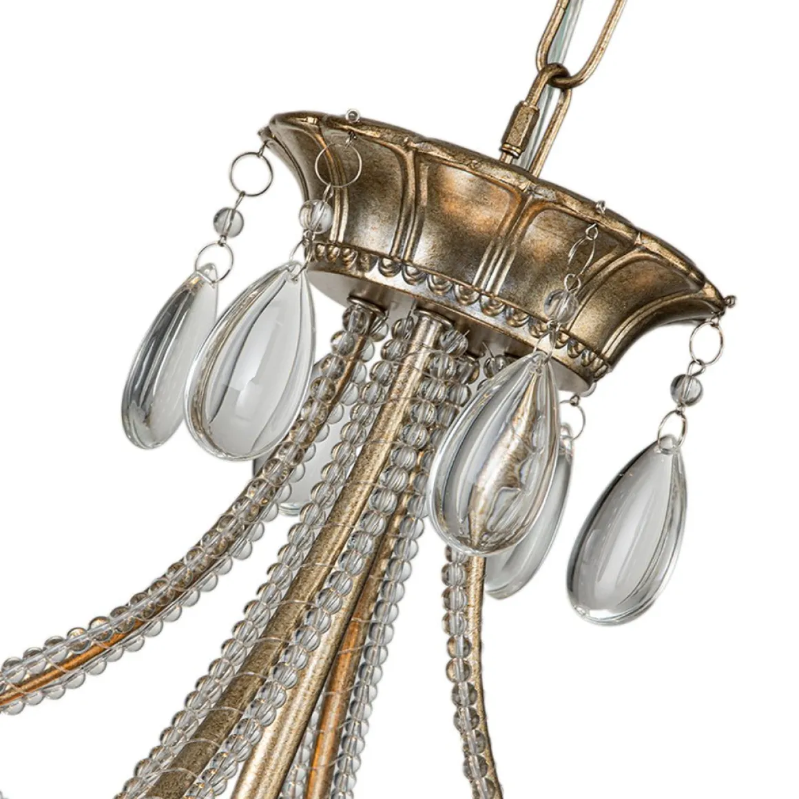 French Antique 5-Light Crystal Accents Drum Chandelier