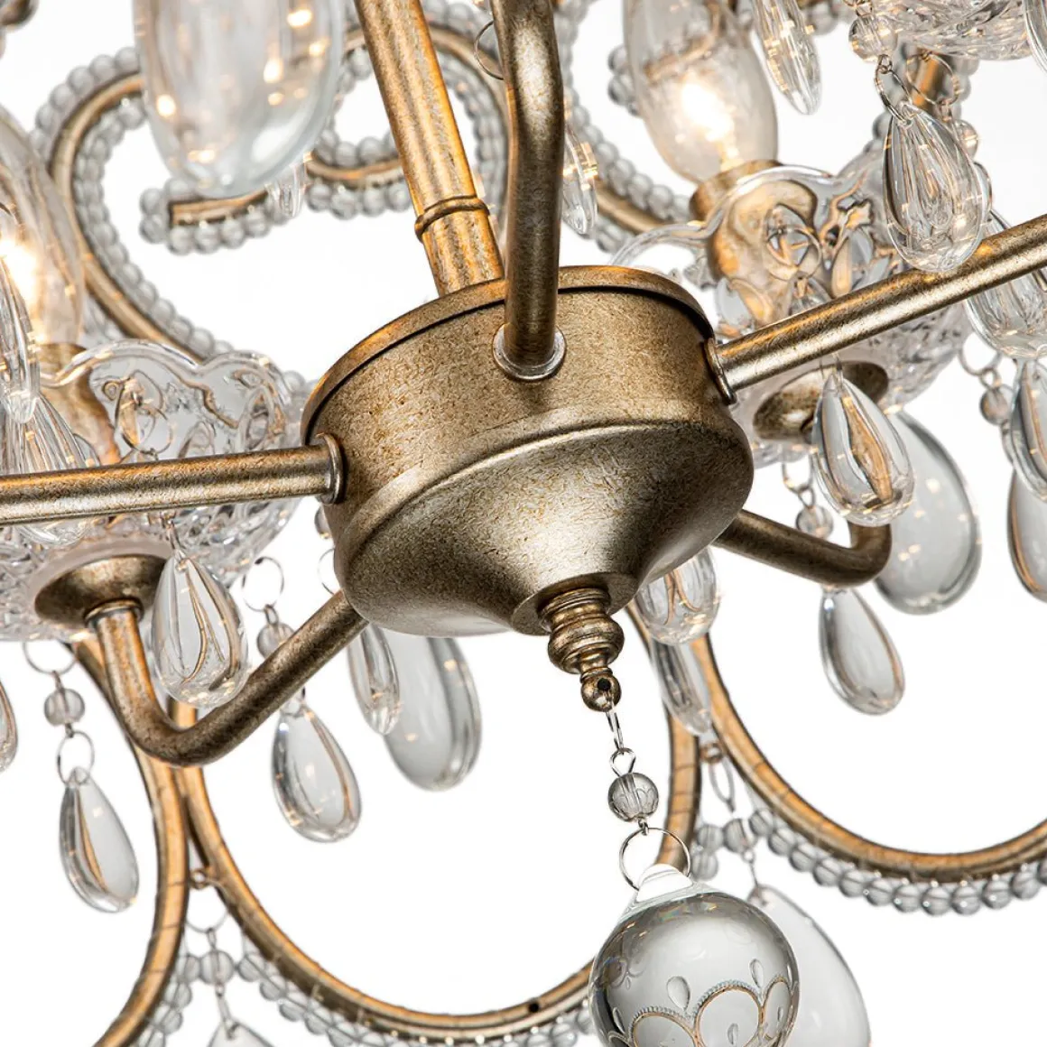 French Antique 5-Light Crystal Accents Drum Chandelier