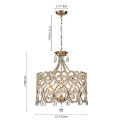 French Antique 5-Light Crystal Accents Drum Chandelier