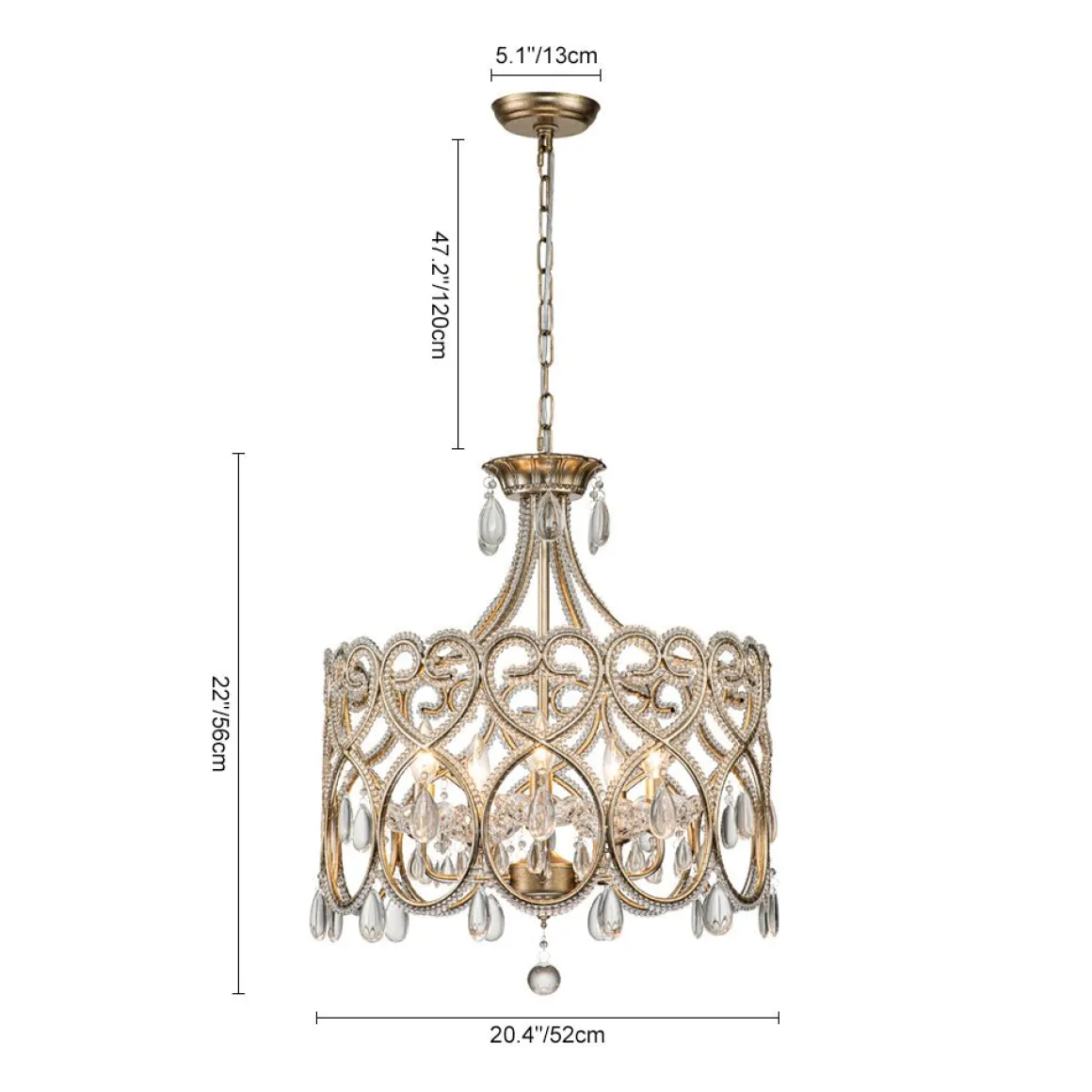 French Antique 5-Light Crystal Accents Drum Chandelier