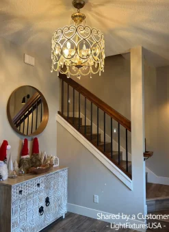 French Antique 5-Light Crystal Accents Drum Chandelier