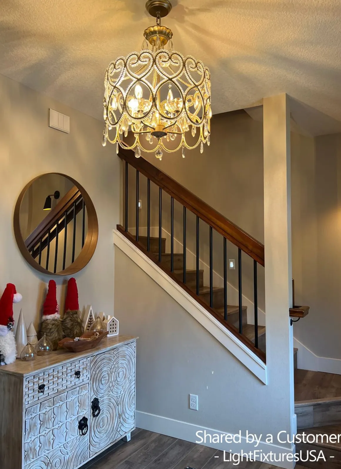 French Antique 5-Light Crystal Accents Drum Chandelier