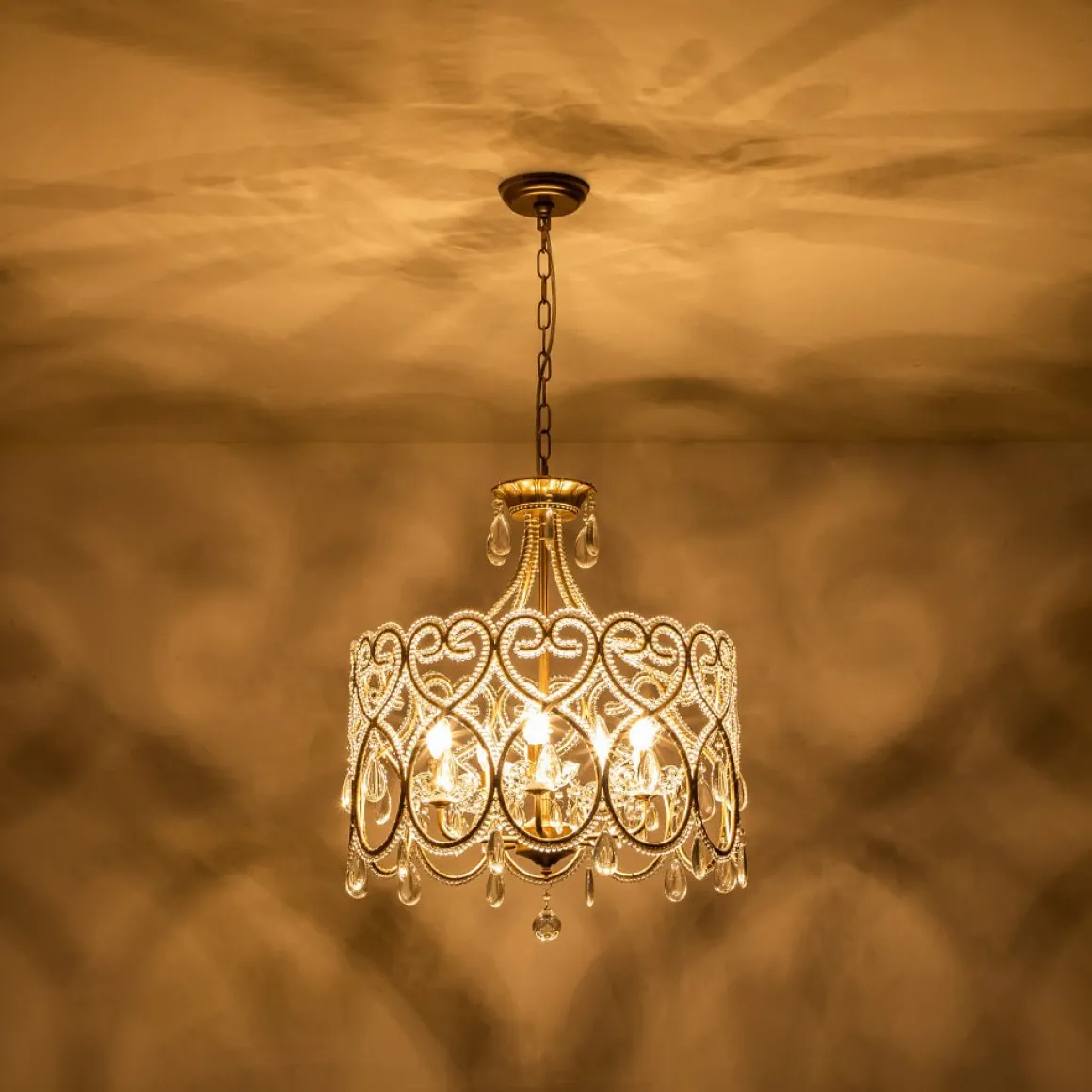 French Antique 5-Light Crystal Accents Drum Chandelier