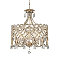 French Antique 5-Light Crystal Accents Drum Chandelier