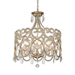 French Antique 5-Light Crystal Accents Drum Chandelier
