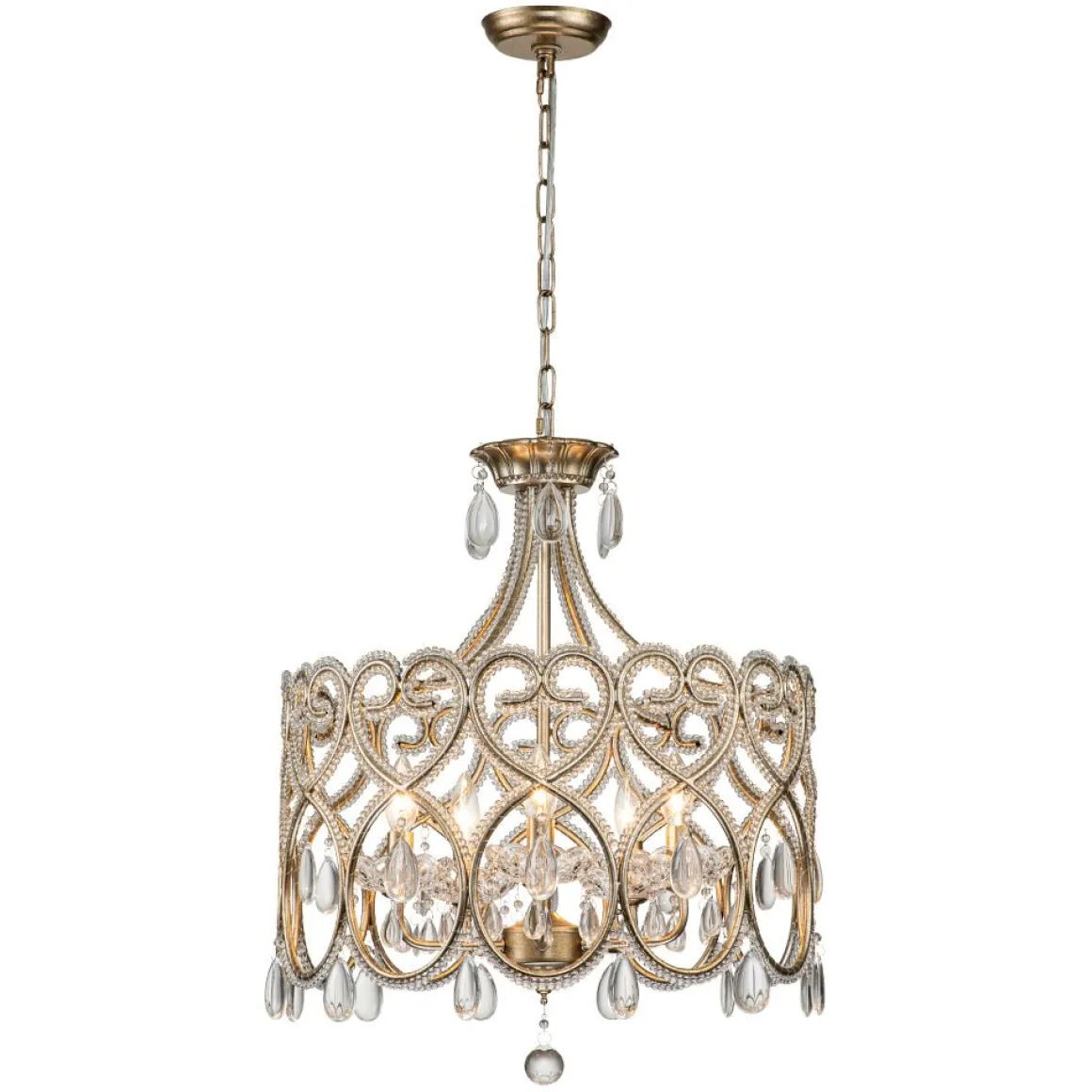 French Antique 5-Light Crystal Accents Drum Chandelier