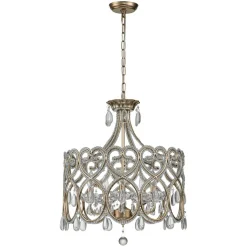 French Antique 5-Light Crystal Accents Drum Chandelier