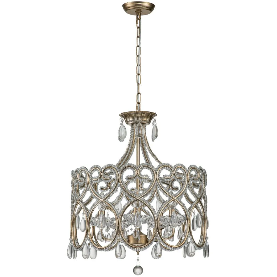 French Antique 5-Light Crystal Accents Drum Chandelier